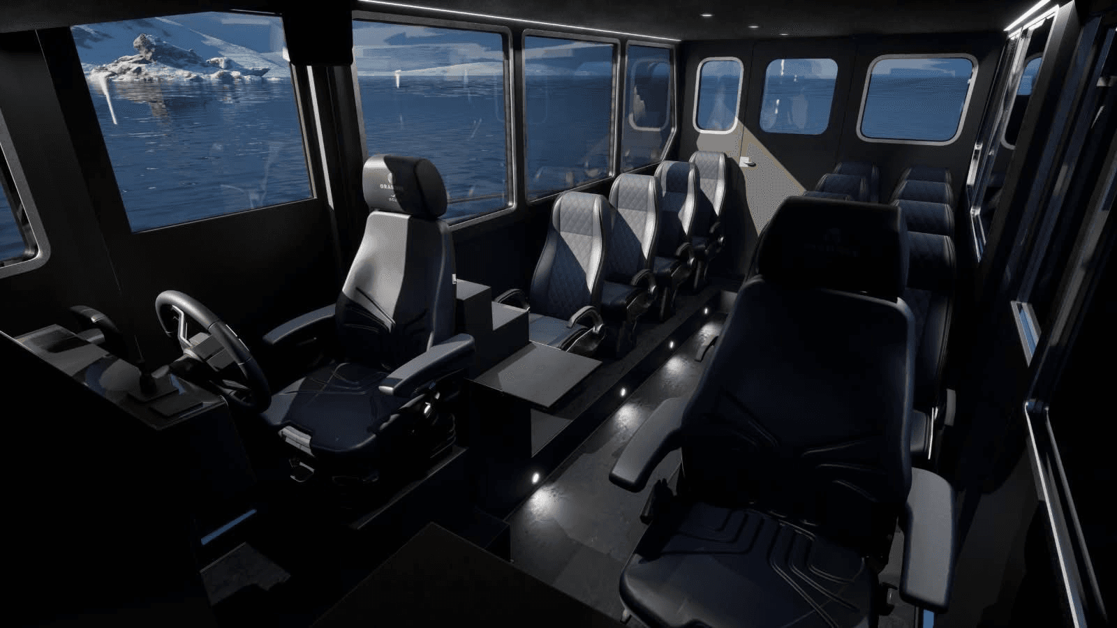 Inside the heated cabin of the G12 Explorer